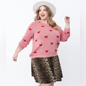 Unique Vintage Pink & Red Hearts Sparkle Sweater EUC 1X